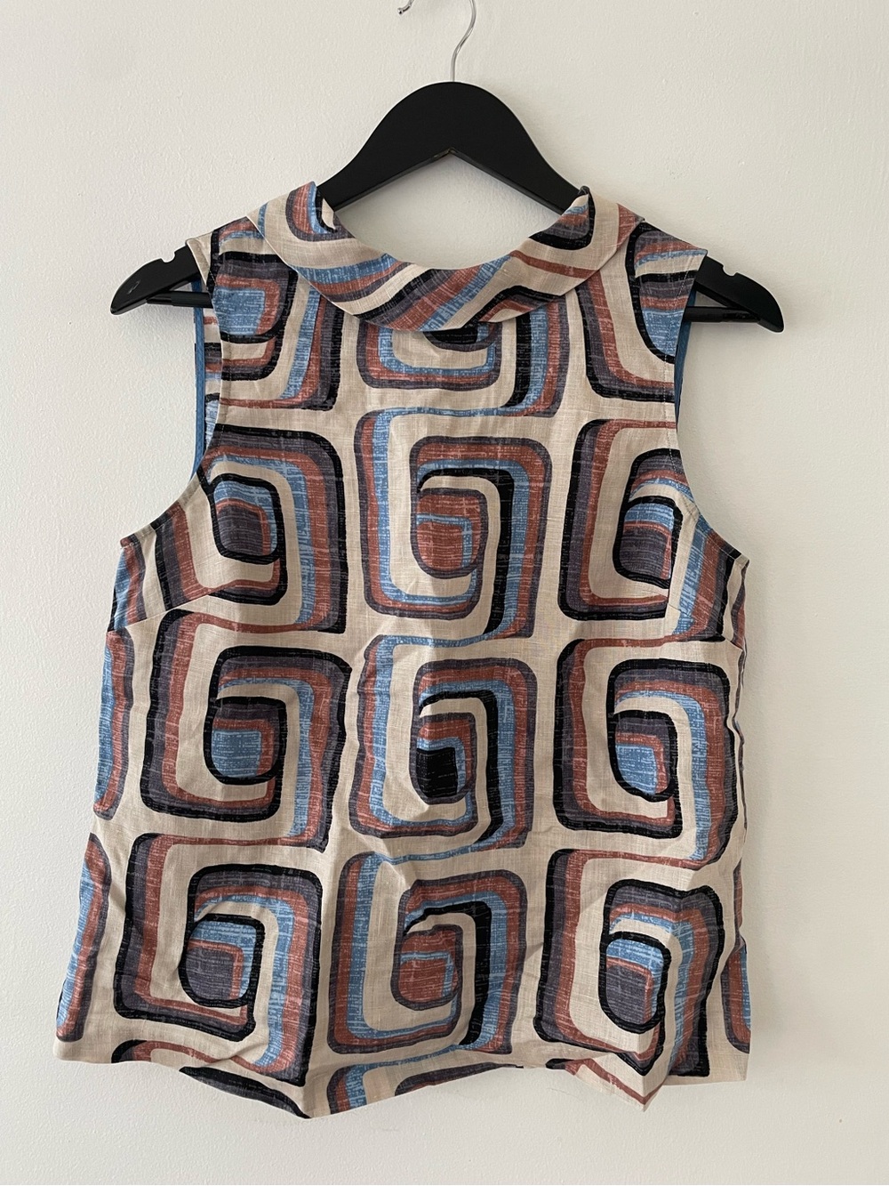 Boden 100% Linen Geometric Back Button Tank Blouse Size 8